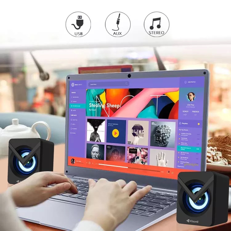 KISONLI Gaming Speaker Komputer/Laptop L-1040 LED RGB Light With Switch Volume Control - Putih-3