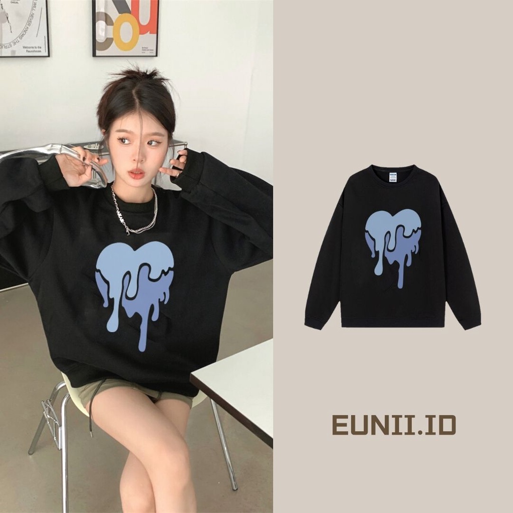 EUNII Sweater Lengan Panjang Cute Oil Painting Bear Korean Style/Hoodie Oversize/Baju Wanita/Switer Wanita