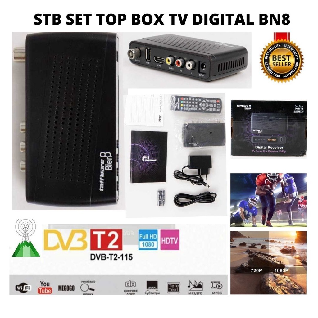STB TV Digital Set Top Box 1080 DVBT2 Pengganti TV Analog HDMI RCA BN8