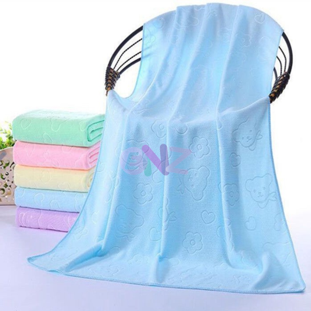 ENZ ® HANDUK MANDI DEWASA MOTIF BEAR UKURAN JUMBO POLOS MICROFIBER LEMBUT UKURAN 70 X 140cm O1031