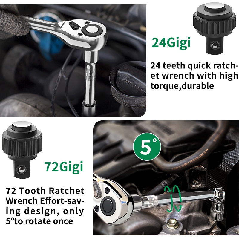 ISKU Tool kit 3/8&quot; Kunci Sok Set 30pcs 6PT 3/8&quot; Mata Sock Dan 1/4&quot; Mata sock Set 8pcs 4-19mm Kunci Shock Set PVC Tool box Demolishing Tool Wrench Set