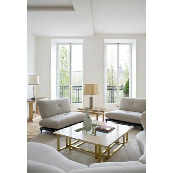 Meja tamu Besi Gold Persegi Marmer Carara White