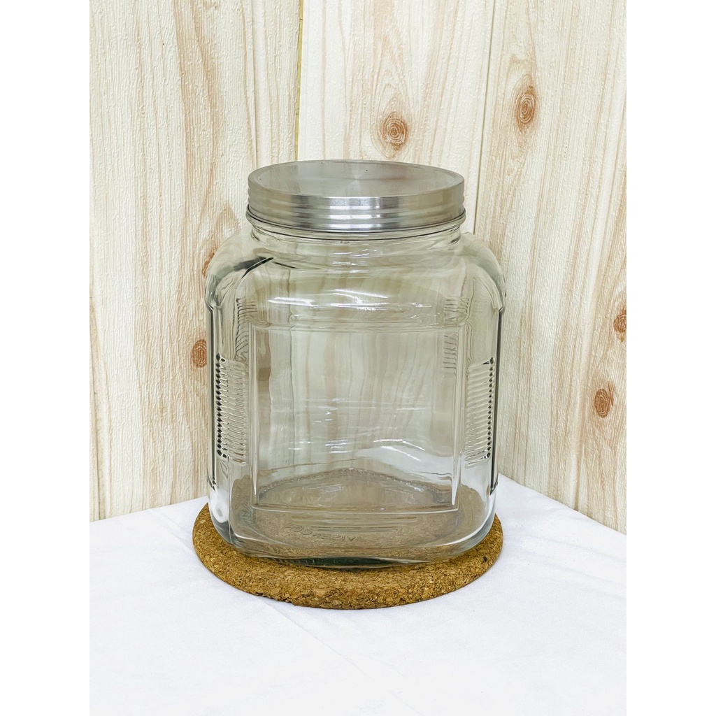 Toples Kaca Kotak 4000ml / Toples Kedap Udara 4 Liter Tutup Stainless