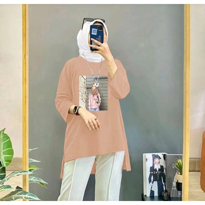 JOSJOLI_STORE/Tunik Hijab Photografer dan Sakura/Atasan Wanita Dewasa Lengan Panjang/Fit XXL