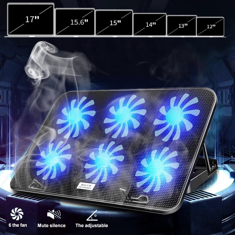 Cooling Pad Laptop Kipas Fan Pendingin Laptop Portable 6 Fan LED Silent Noise