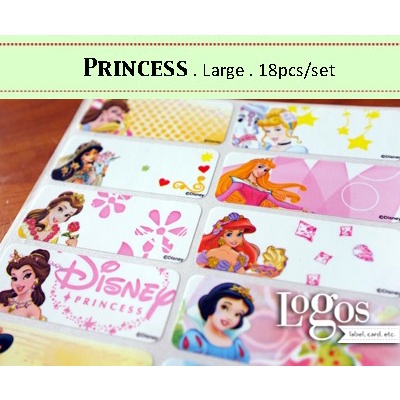 

Princess LARGE Label nama waterproof. Sticker cinderella aurora belle