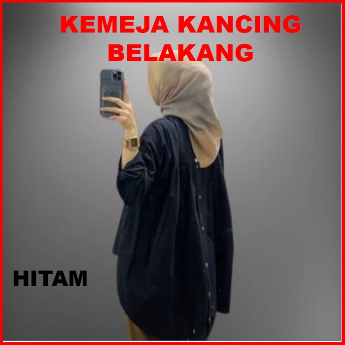 Kemeja Hem Atasan Wanita Kancing Belakang Lengan Panjang L Warna Hitam 819