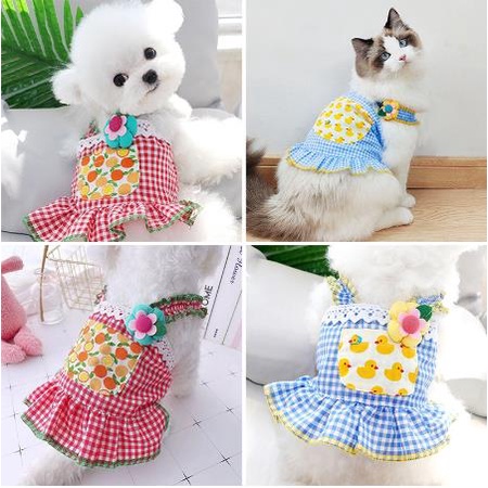 Dress Rok Suspender Musim Semi Panas Motif Kartun Untuk Anjing Kucing Peliharaan