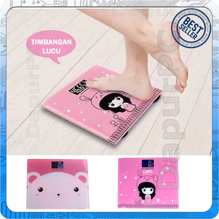 Timbangan Badan Digital Lucu Desain Kartun 180KG Pink