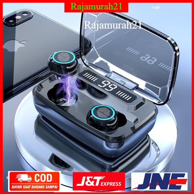 TWS Sport Earphone True Wireless Bluetooth 5.1 LED Touch with Powerbank Charging Dock 2000mAh - 7RSK48BK