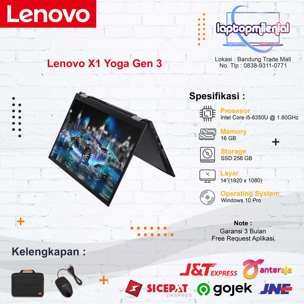 Lenovo X1 Yoga Gen 3 Intel Core i5-8350U RAM 16GB SSD 256GB 14&quot;FHD Berkualitas Bergaransi