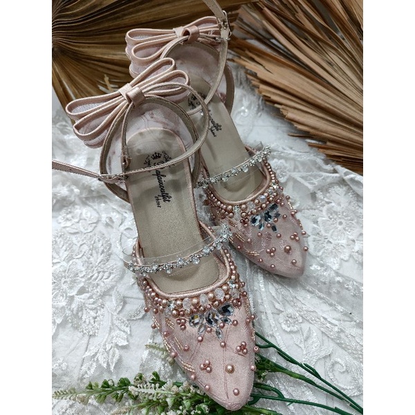 sepatu wanita zaneta rosegold 7cm kaca