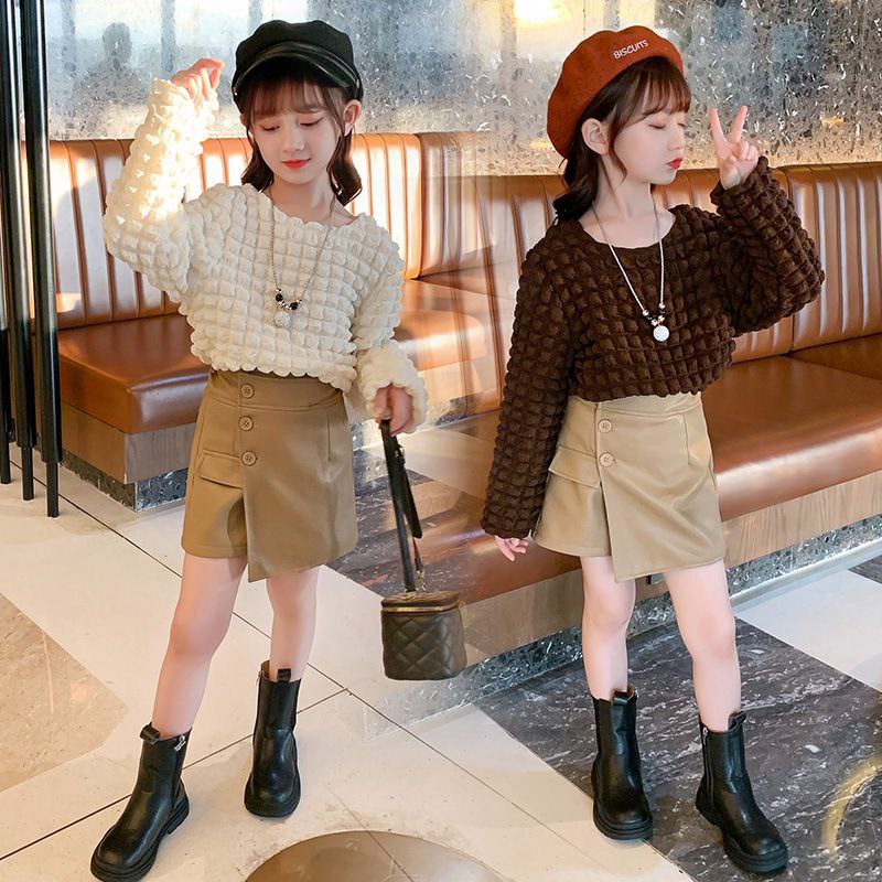 SETELAN ANAK PEREMPUAN BAJU ANAK TANGGUNG ROK KULIT MODIS KOREAN STYLE IMPORT