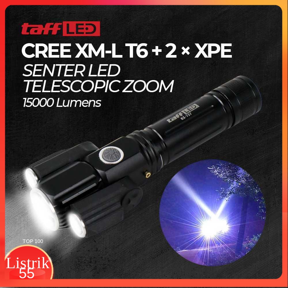 TaffLED Senter LED Telescopic Zoom Cree T6 + 2 x XPE 15000 Lm - KS-737