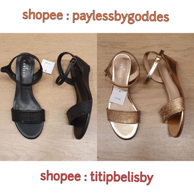 Jastip Termurah Payless by Goddes  Wedge Sandal Sendal Wedges Chrissie Permata Manik Swarovski