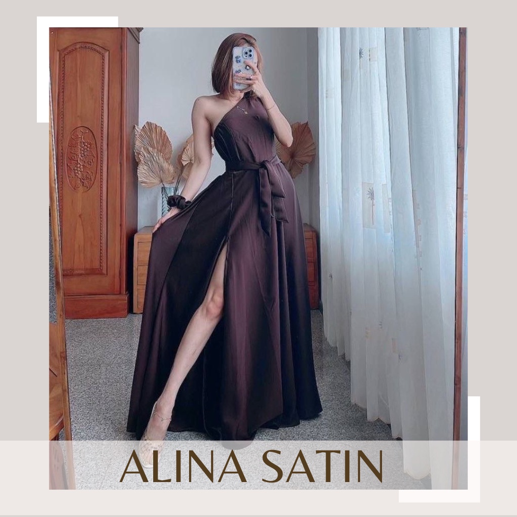 dstcollectionbali | Fashion Baju Dres Pesta Pakaian Terusan Party Dress Alina Satin by Lucey Brand P