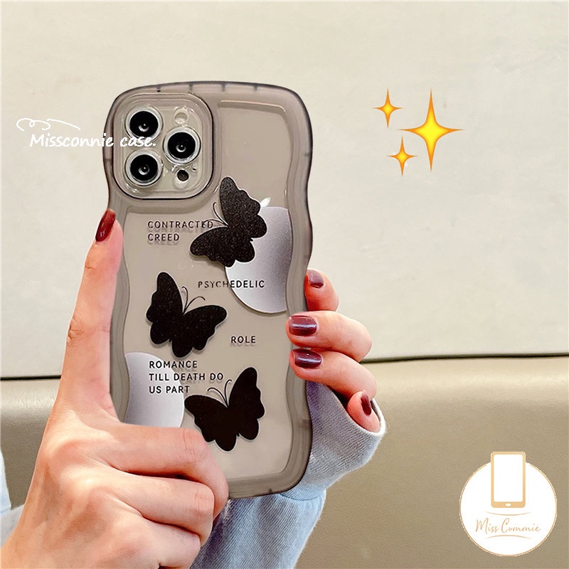 Cute Three Black Butterfly Soft Case Realme C15 C55 C53 10 9 Pro+8I C30 C33 C25 C25Y 7 7i 8 8Pro 5 5i 5s 6i C25s C12 C21Y C35 C1 C11 C20A C20 C3 Lucu Shockproof Wavy Edge Sarung