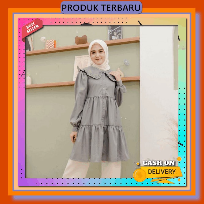 Tunik Cardigan Wanita Motif Kotak Kotak Katun Rayon Lengan Panjang Putih Baju Atasan Wanita Panjang 