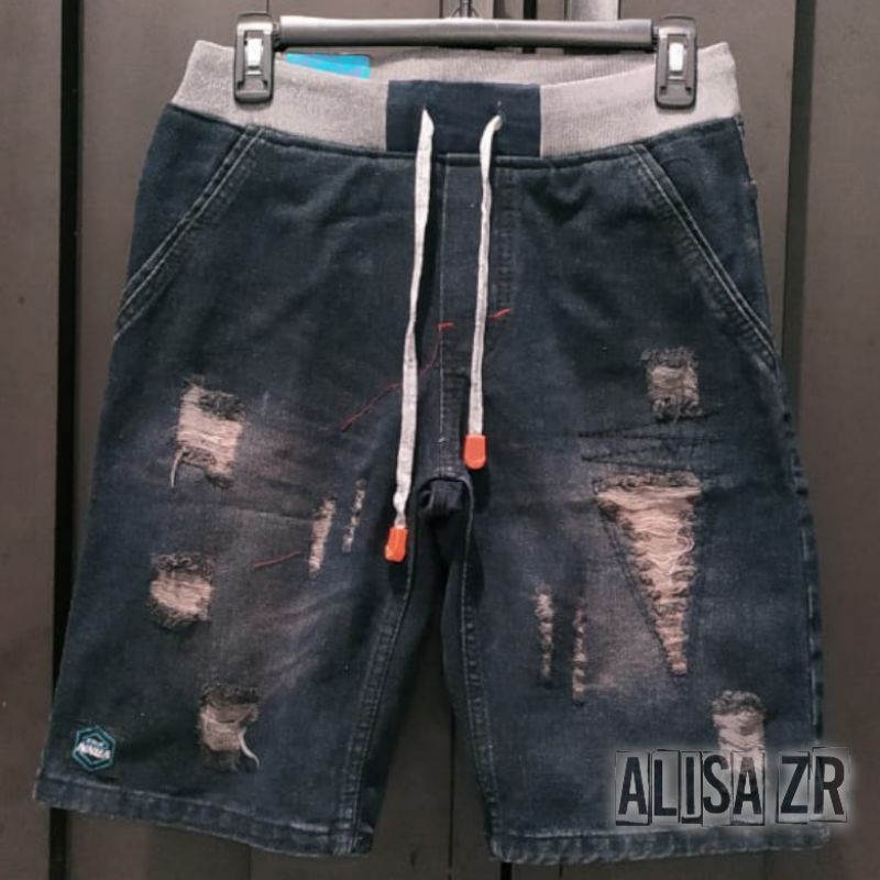 paling dicari Celana Pendek jeans pinggang kolor motif robek Rippedjeans