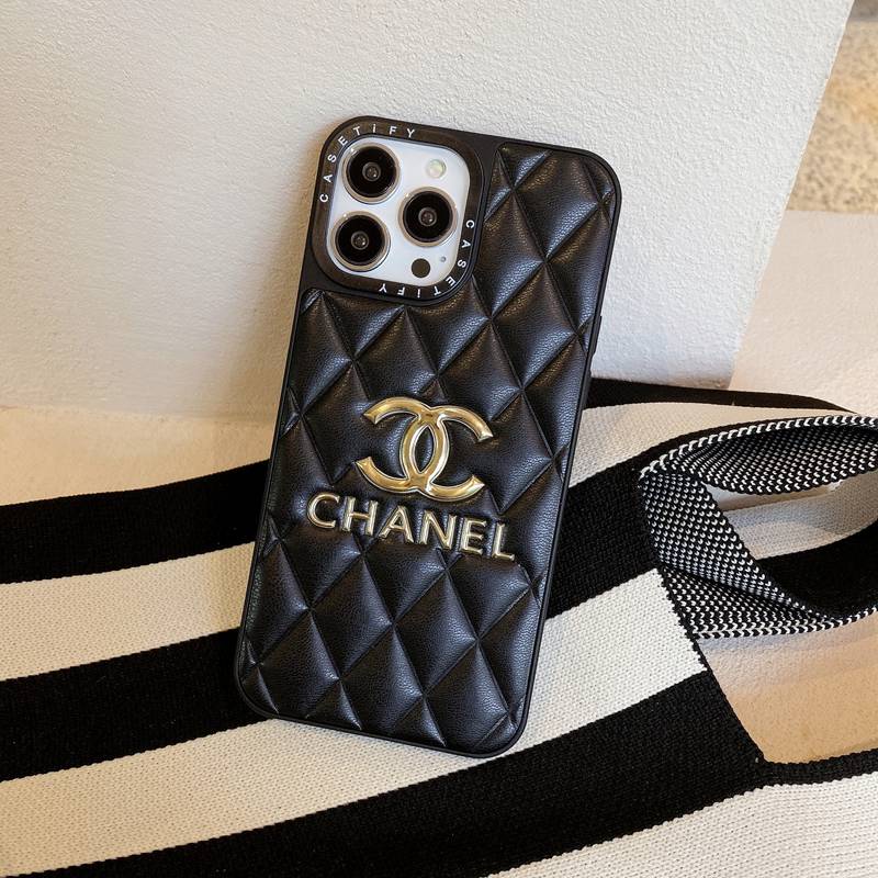 Casing iPhone 11 12 13 14 Pro Max 14 Plus Bahan Kulit Motif LOGO CHANEL