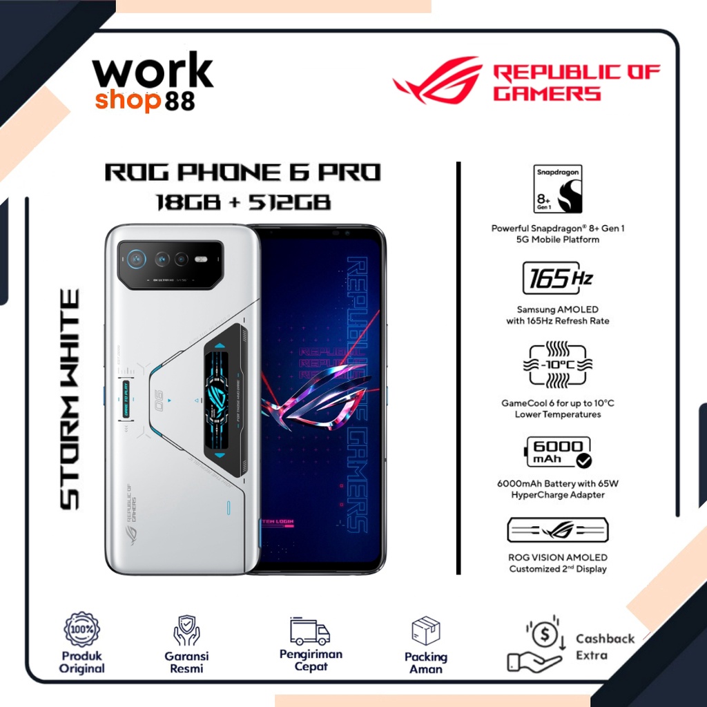 Produk Baru  - Asus ROG Phone 6 Pro 18/512GB Storm White - New Original Garansi Resmi Nasional - Sna