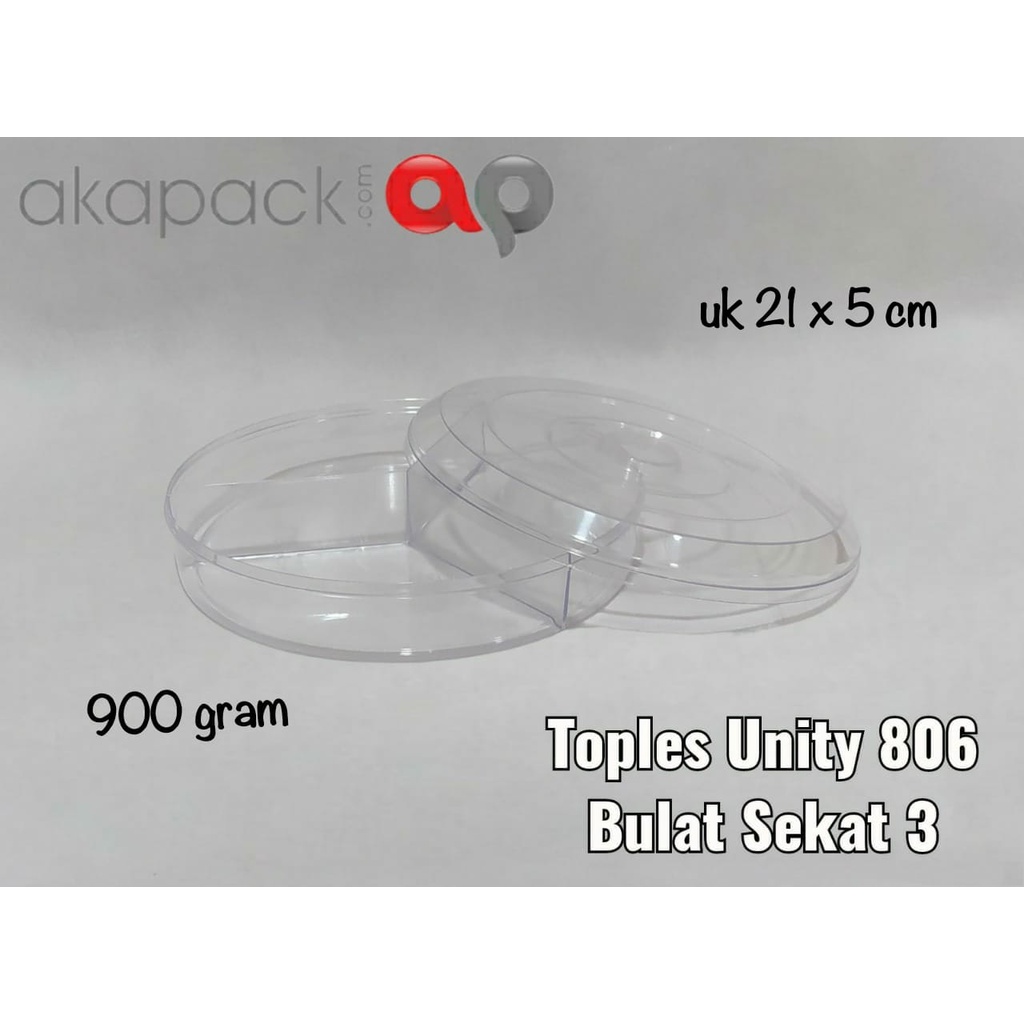 Toples Bulat 900g Unity 806 Sekat 3 / Toples Kue Kering Sekat 3 isi 6pc
