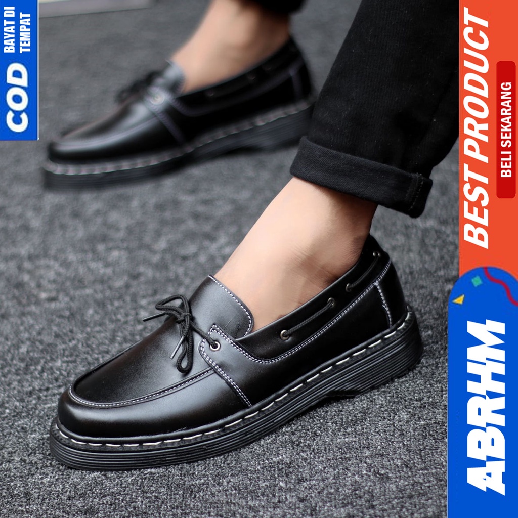 ABRHM Sepatu Loafers Pantofel Formal Docmart Kerja Pria Hitam
