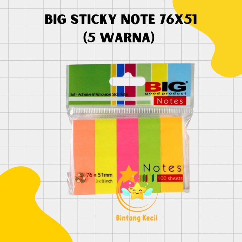 

STICKY NOTE BIG / PENANDA BUKU / PEMBATAS BUKU KERTAS 76X51 5 WARNA (PCS)