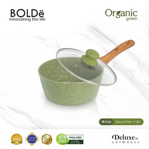 BOLDe ORGANIC GREEN SAUCE PAN 18cm + LID KACA