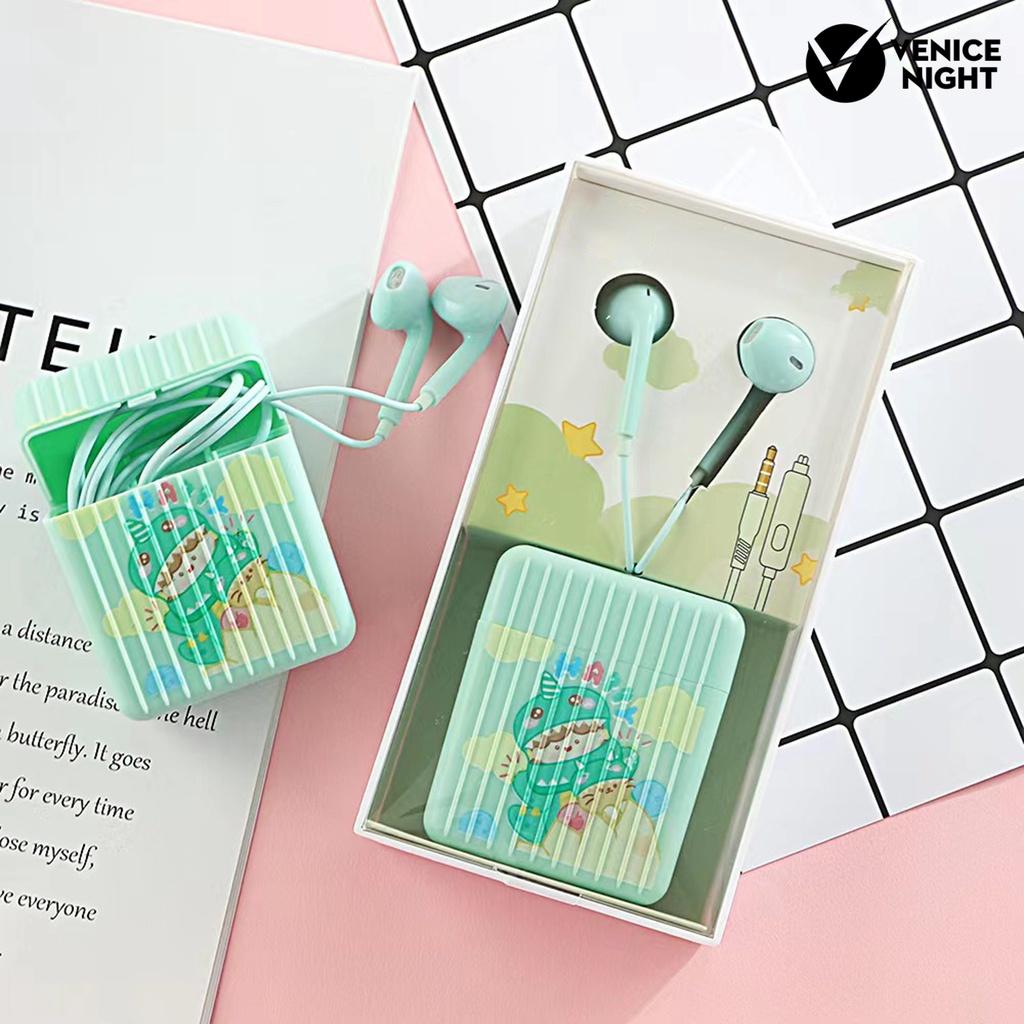 (VNEP) (Berkabel) Earbud High Fidelity Sensitif Univeral Lovely 3.5mm Stereo Olahraga In-ear Earbud dengan Kotak Penyimpanan untuk Merekam Lagu