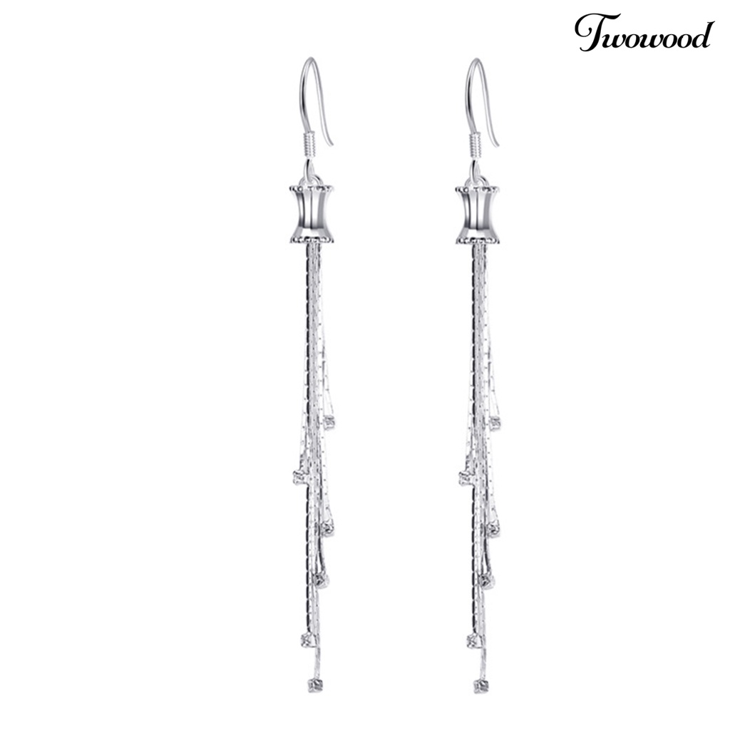 1 Pasang Anting Kait Gantung Panjang Hias Zircon Gaya Elegan Untuk Wanita