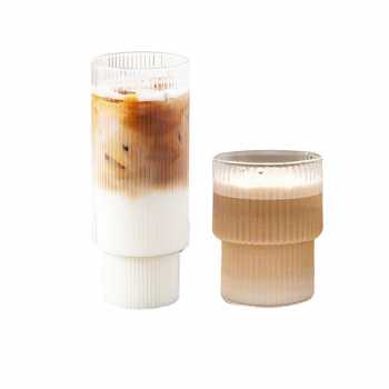 GS8U Kemorela Gelas Cangkir Tea Coffee Mug  Desain Stripe Origami 310ml Kma091 Transparent Or-i