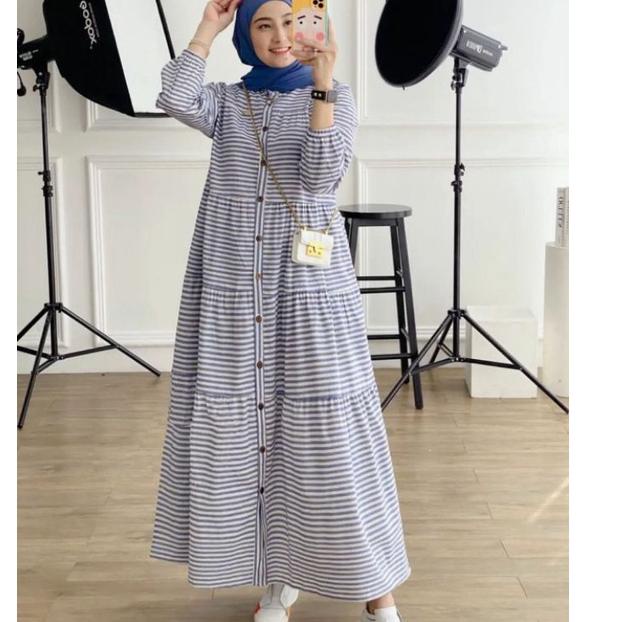 TREND KEKINIAN MIDI DRESS KONDANGAN MOTIF SALUR TERBARU DRESS TERLARIS KEKINIAN MIDI DRES WANITA REM