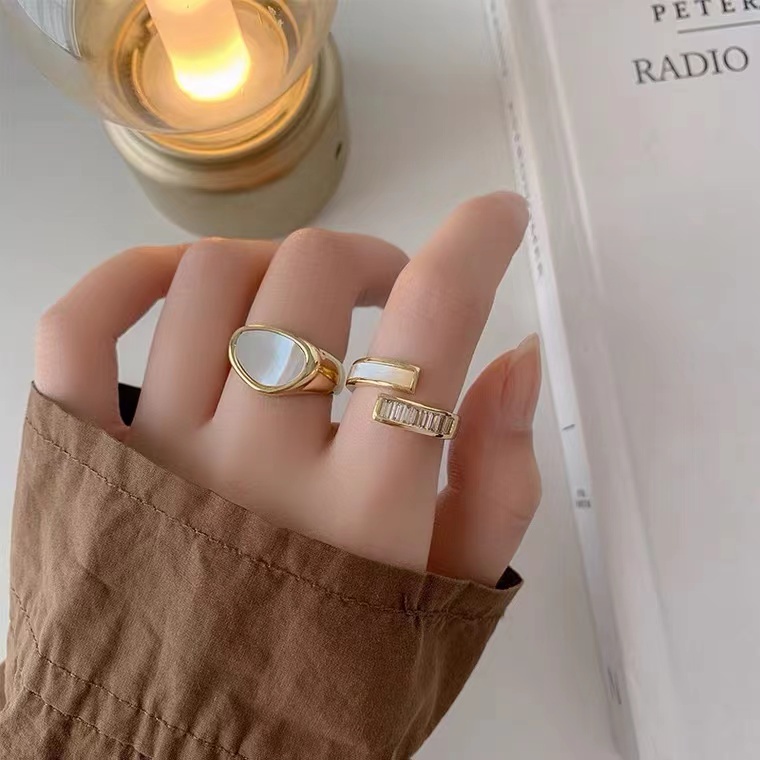 COD Cincin unik Bentuk Geometri Bahan Alloy Hias Berlian Imitasi Untuk Wanita korea