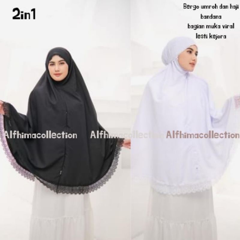 BERGO UMROH HAJI BAHAN KATUN PREMIUM HIJAB JUMBO BERSAKU/BERGO BANDANA UMROH/BERGO LASERCUT UMROH