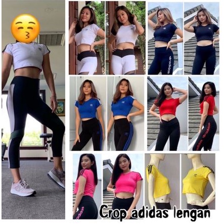 Atasan senam aerobik zumba yoga gym fitness model Crop ADS lengan