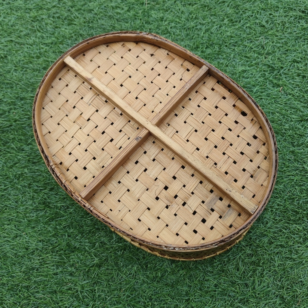 AKN88 - Kerajinan Tangan Rotan Keranjang Anyam Bambu Oval Serbaguna 30x22x10cm