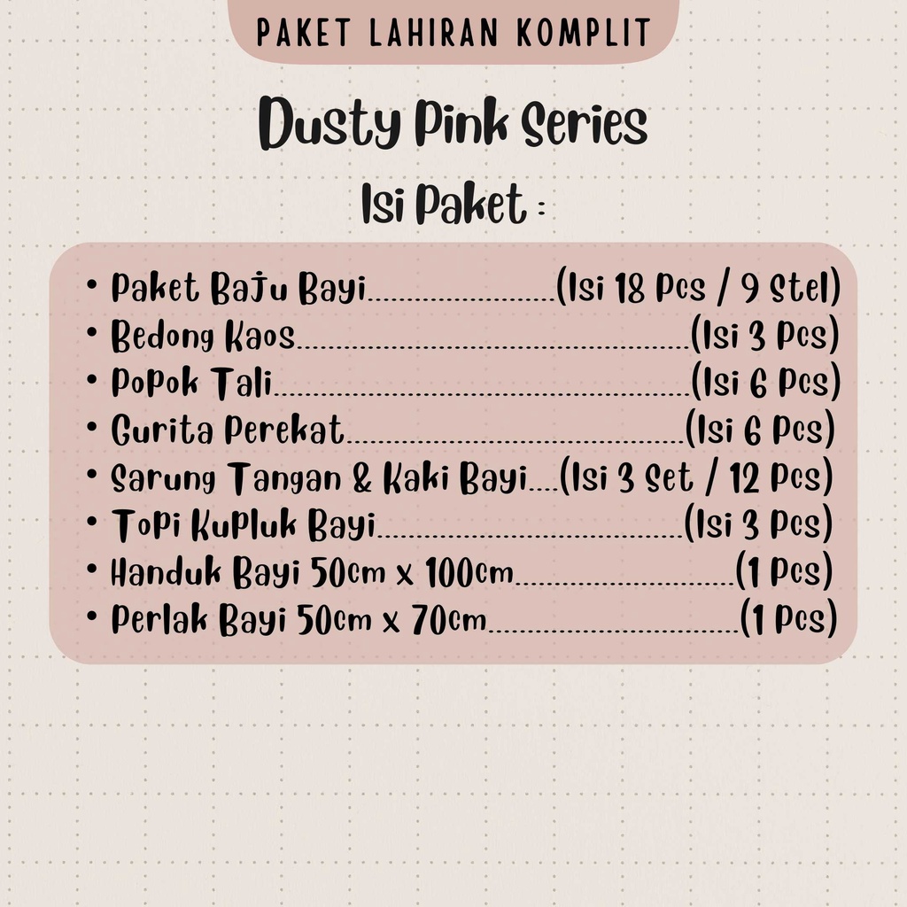 SALE 7.7 - 50 PCS Paket Lahiran Super Hemat Komplit Baju Bayi Baru Lahir Paket Hemat Bayi Baru Lahir Serian Pink Dusty