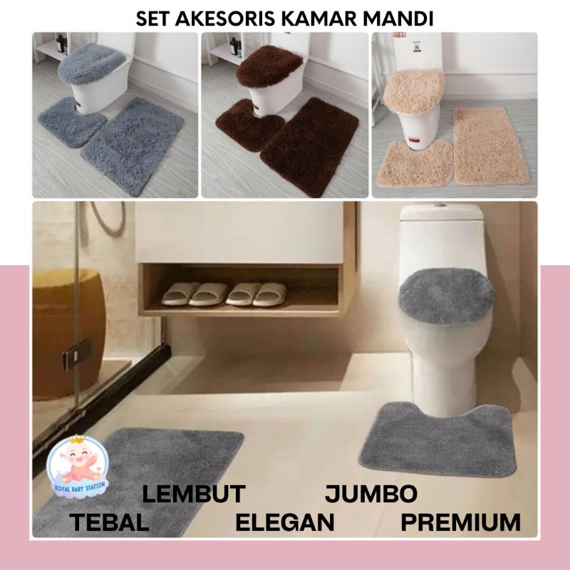 New! Set Cover Sarung Penutup Alas Dudukan Closet Toilet Keset Kamar Mandi Lembut Original Mewah