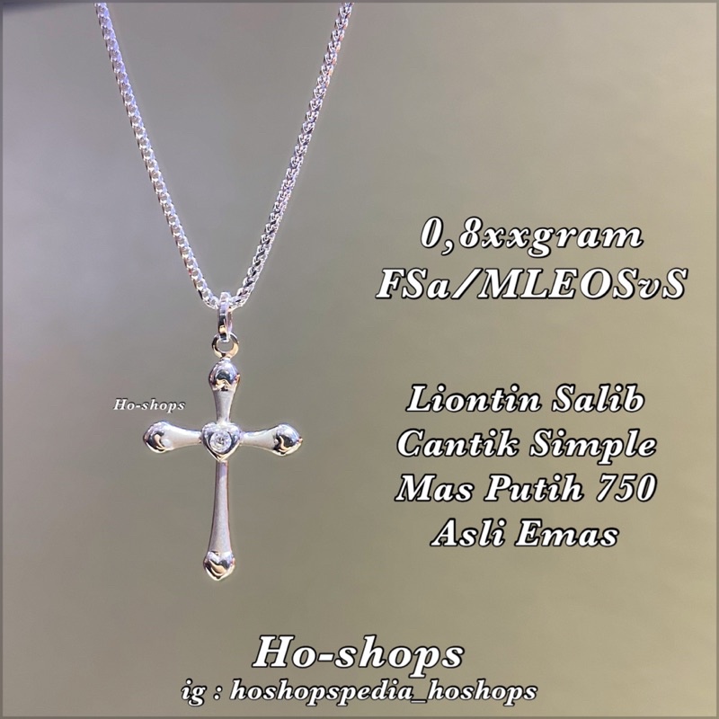 liontin salib mas putih kadar 75% 750 asli emas