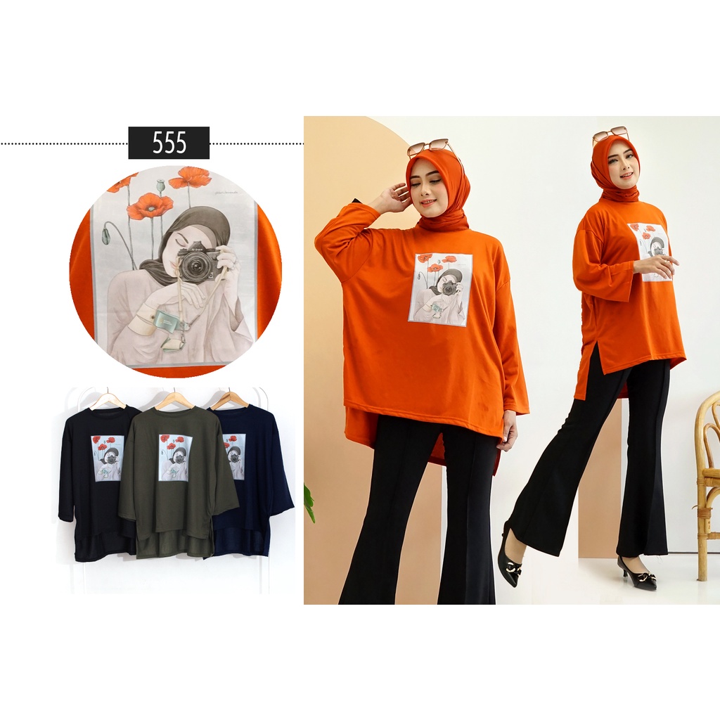 GR ATASAN OVERSIZE KAOS JUMBO KOREAN TOP PRNGUIN WANITA FOTOGRAFER SR555