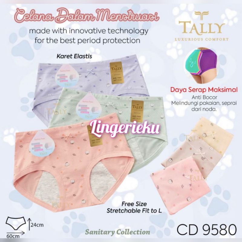 Tally 9580 CD Celana Dalam Wanita Haid Menstruasi Sanitary Pants All Size Model Midi Motif Baby Bear