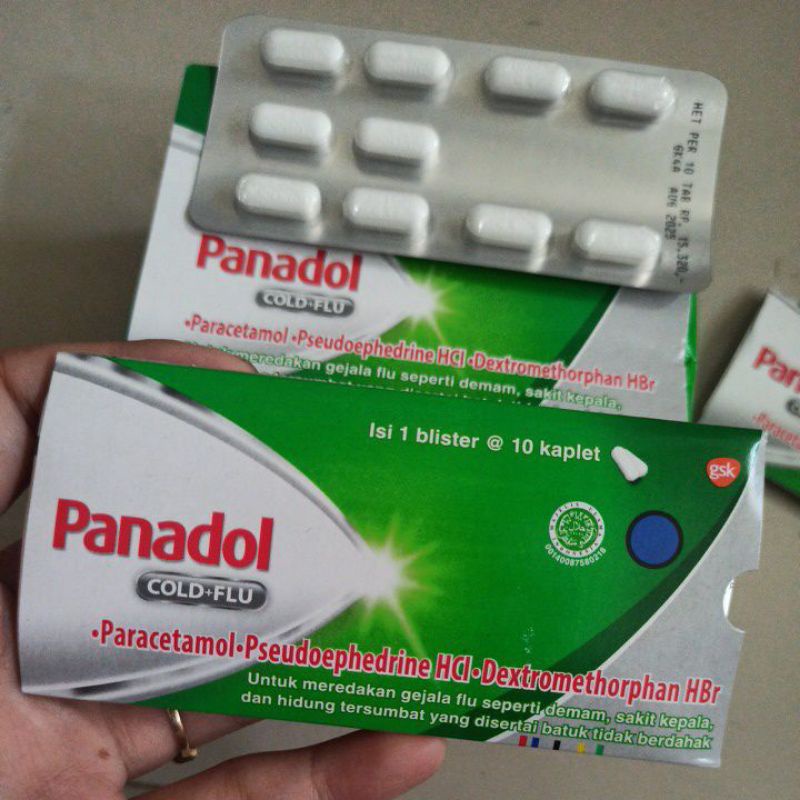 Panadol Paracetamol Biru Hijau Obat Sakit kepala Nyeri Demam Flu 1 strip