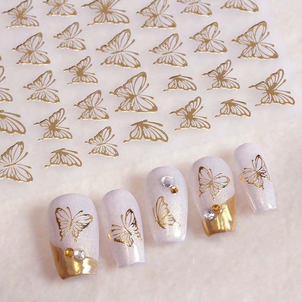 Mxbeauty Stiker Kuku Kupu-Kupu Tangan Dicat Kupu-Kupu Ins Gaya Perekat Diri Hitam Putih Berongga Butterfly Nail Art Dekorasi