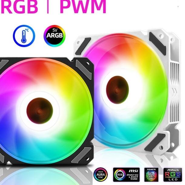 COOLMOON ARGB Fan 12cm 3pin 5V ARGB + 4pin PWM Hitam Putih - Hitam