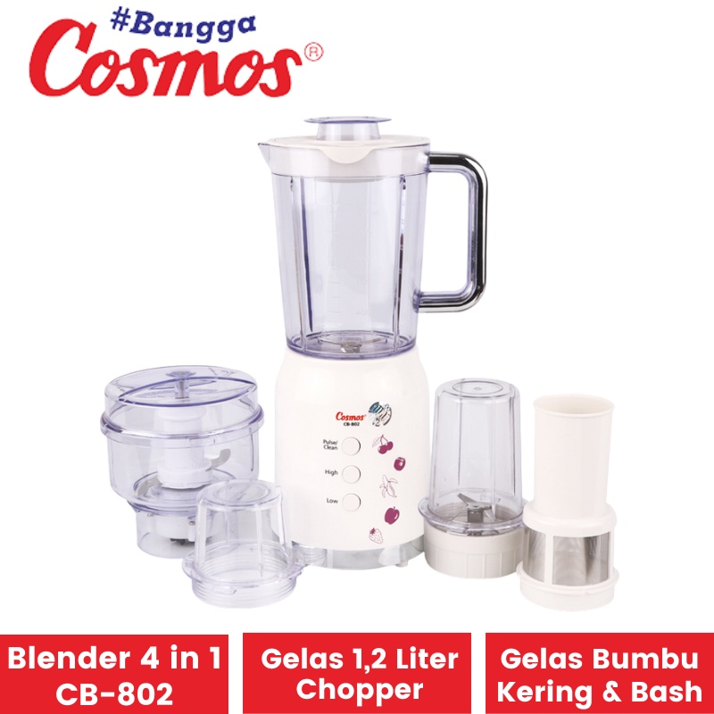 Blender Cosmos CB-802 | Pelumat Chopper Multifungsi 4 in 1 Gelas Plastik 1,2 Liter CB 802
