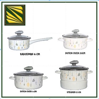 Panci Kuping 18Cm, Panci Gagang 16Cm Dan Steamer 22Cm - Enamel Chefina