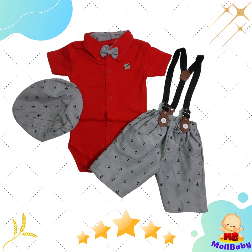 Baju Jalan Pesta Bayi Laki Laki 0 3 6 9 12 Bulan Setelan Jumper Set Dasi Suspender Topi Dale