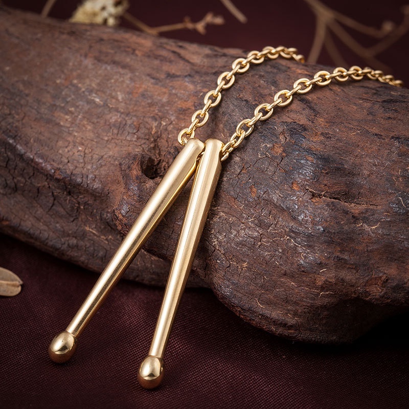 Kalung Liontin Bentuk Drum Rod Bahan Stainless Steel Gaya Vintage Hip Hop Untuk Pria