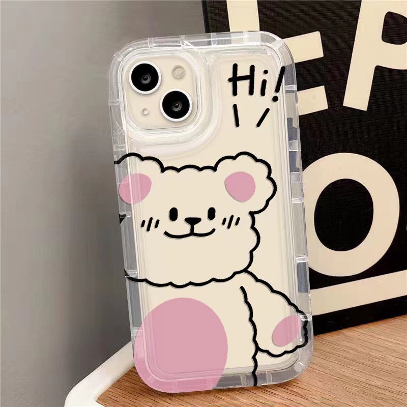 Soft Case TPU Transparan Motif Pink Bear Untuk IPhone 14 13 12 11 Pro XR X XS Max 8 7 6S Plus